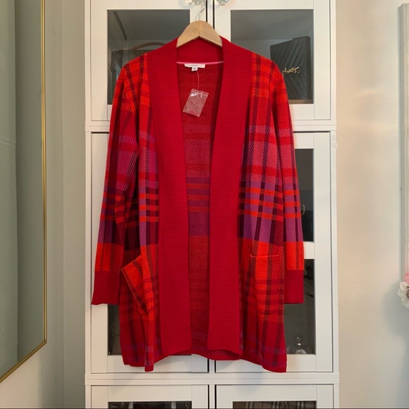 Isaac Mizrahi Plaid Open Cardigan Size M - Picture 2 of 6